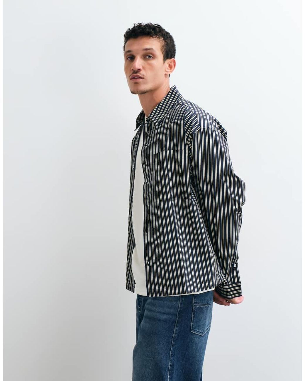 ASOS Gray Boxy Oversized Poplin Stripe Shirt for men