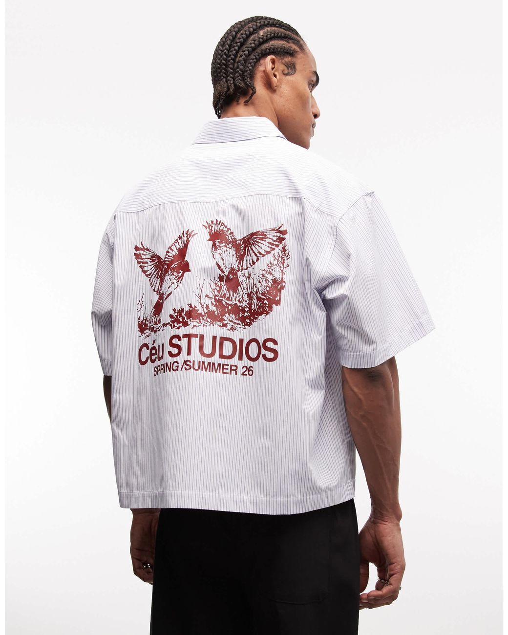 ASOS White Oversized Boxy Striped Shirt With Back Print for men