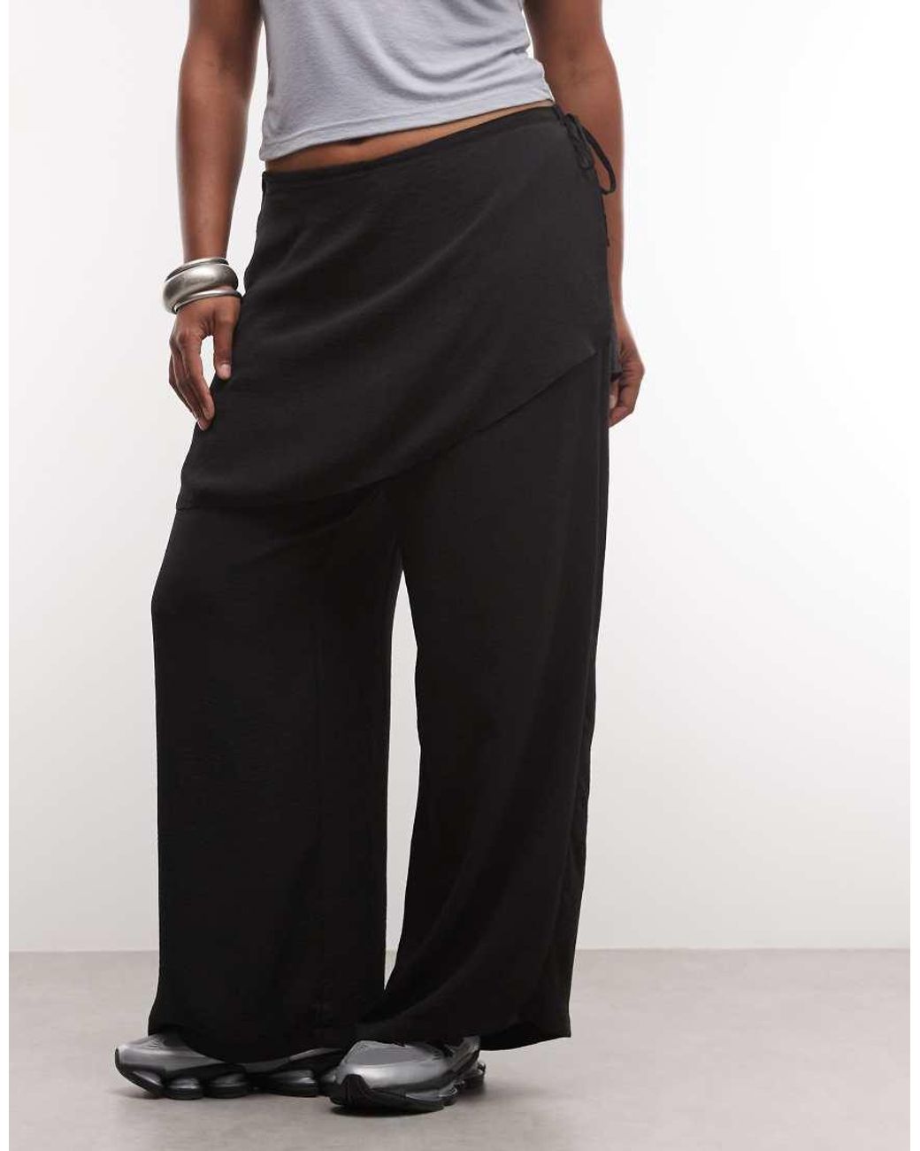ASOS Black Asos Design Curve Straight Leg Trousers With Skirt Detail
