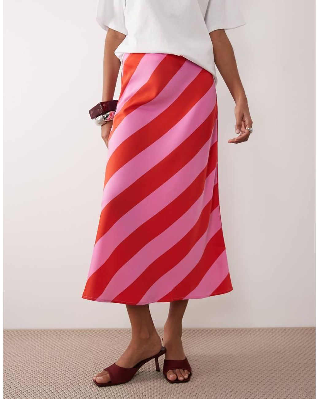 Y.A.S Red Satin Midi Skirt