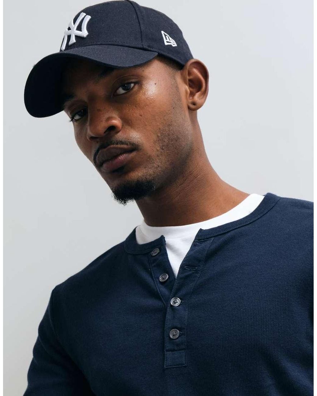 Abercrombie & Fitch Blue Slim Fit Long Sleeve Ribbed Henley Top for men