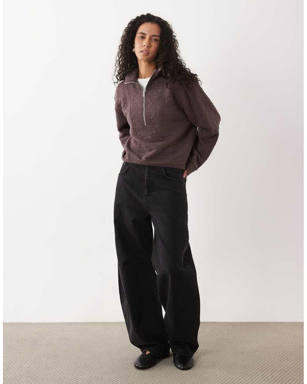 ASOS Brown Funnel Neck Quarter Zip Sweatshirt Co-ord