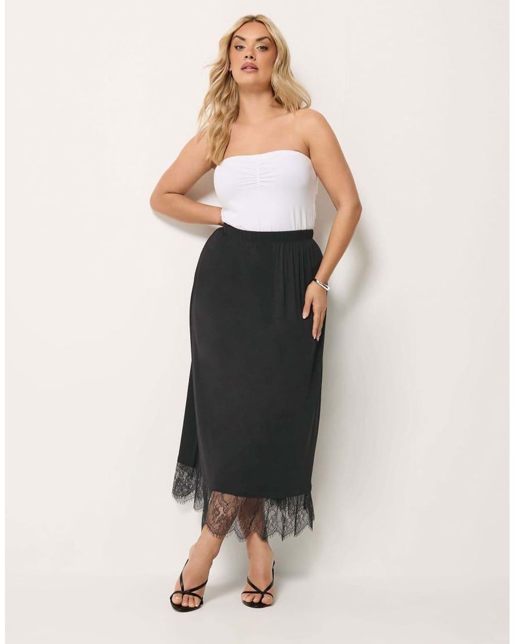 Yours Clothing Black Lace Trim Gathered Skirt