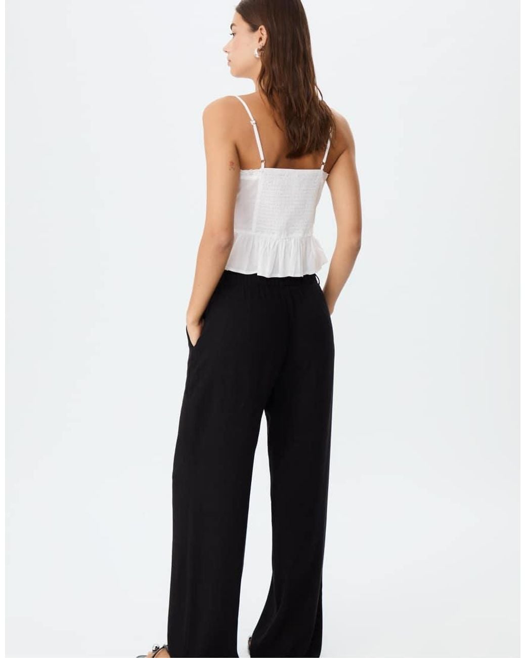 Stradivarius Blue Straight Leg Trousers With Linen