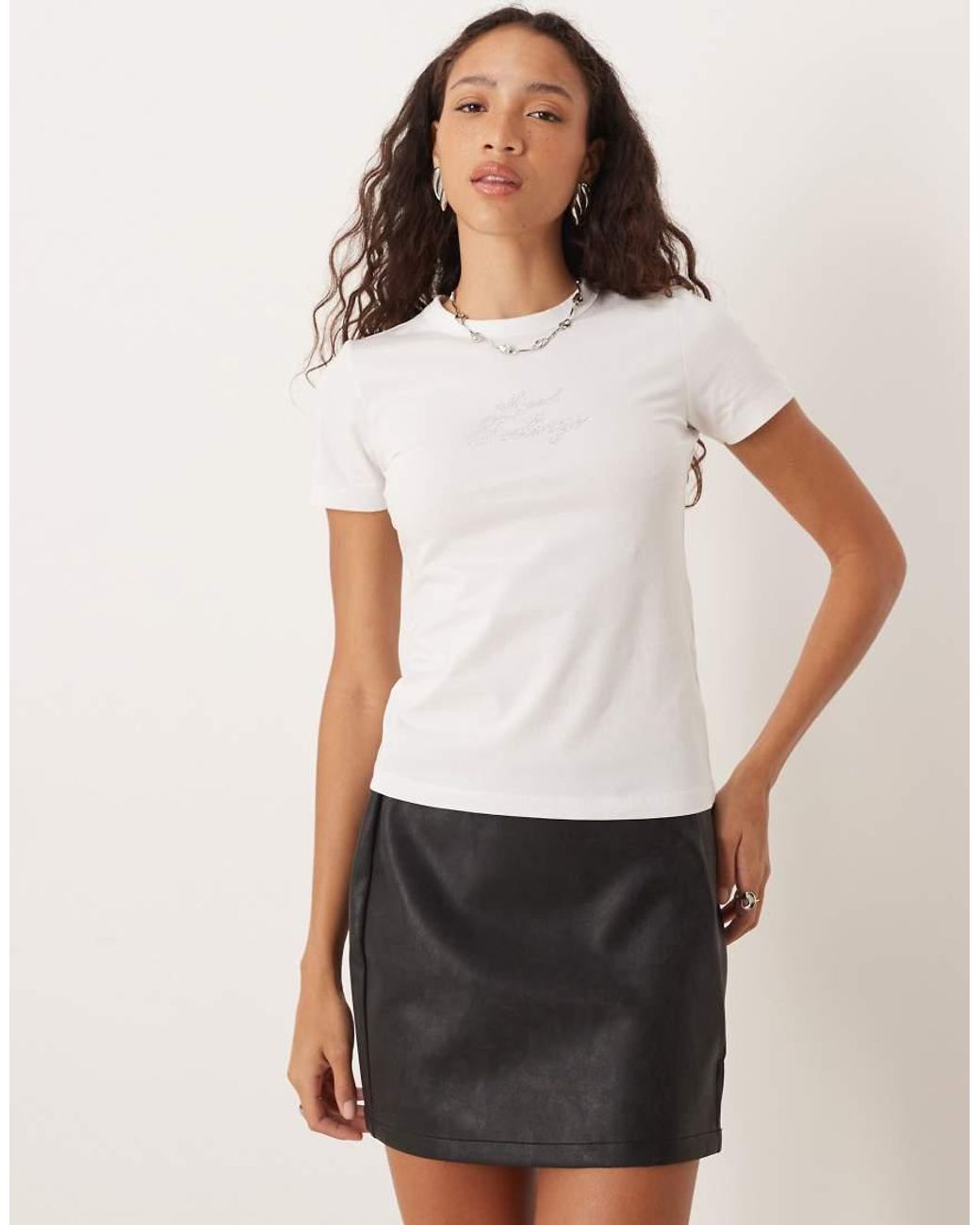 JJXX White Gigi T-shirt With Rhinestone Print