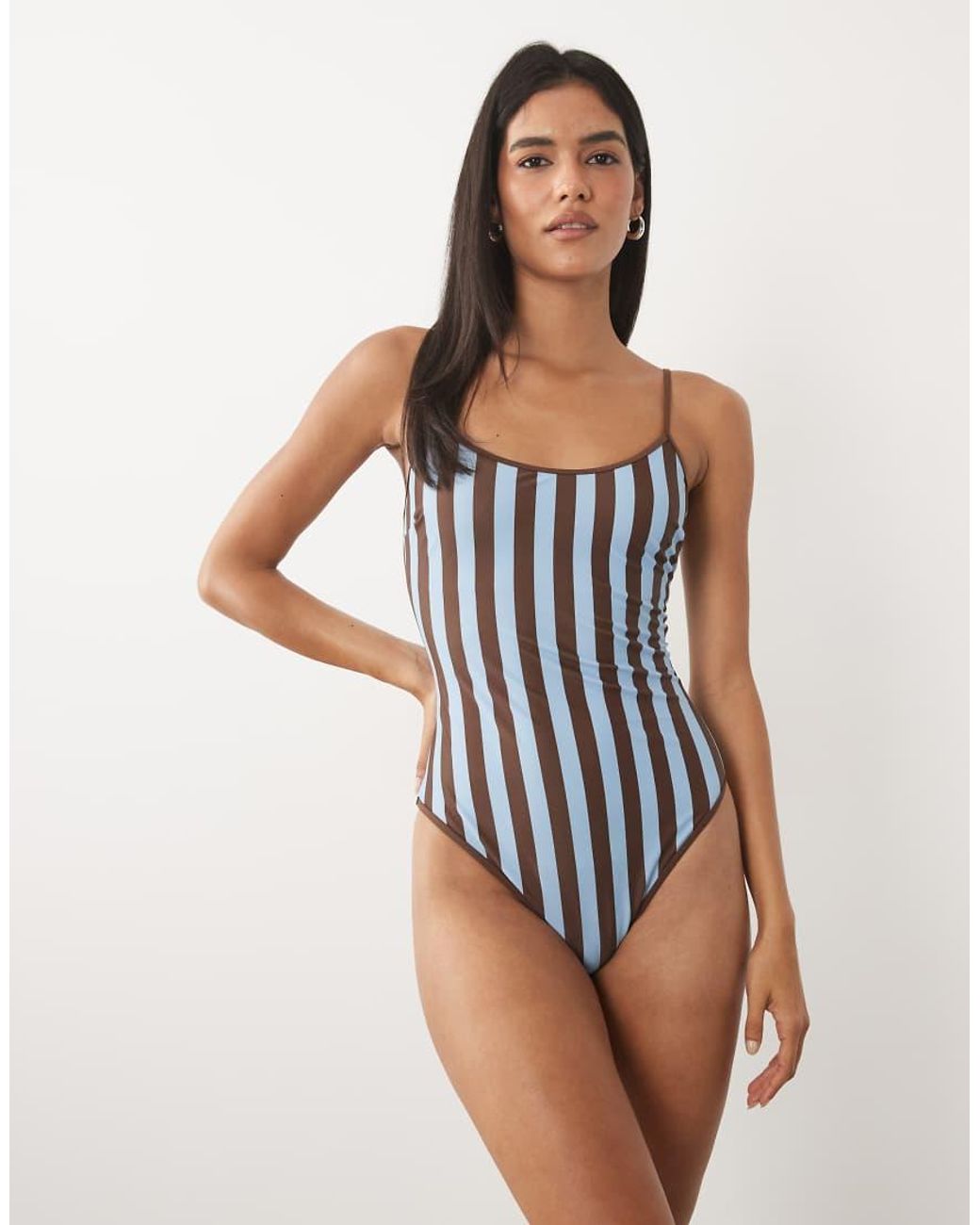 ASOS Brown Ellie Square Neck Cami Swimsuit