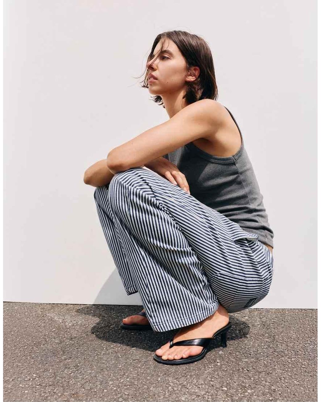 Pull&Bear Gray Straight-leg Striped Trousers