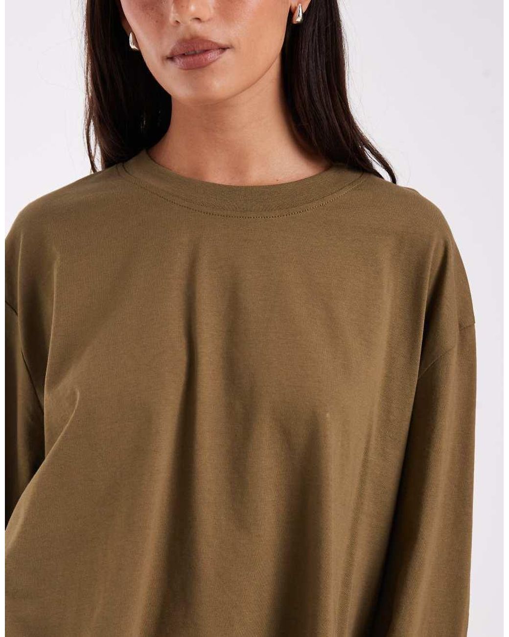ASOS Natural Long Sleeve Boxy Cropped T-Shirt