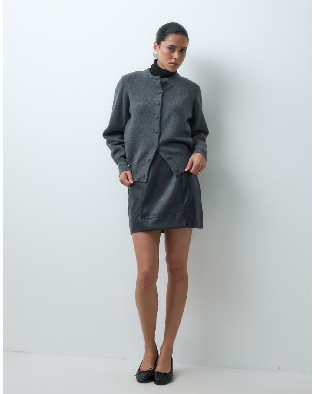 ASOS Gray Tailored Faux Leather Mini Pelmet Skirt With Split
