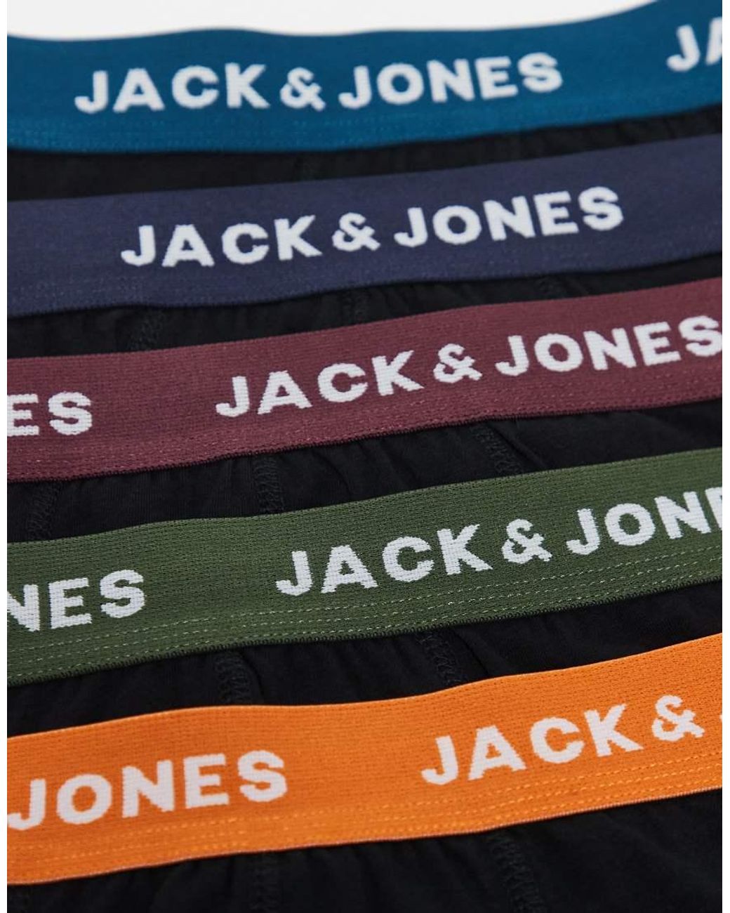 Jack & Jones Black 5 Pack Trunks With Coloured Waistbands for men