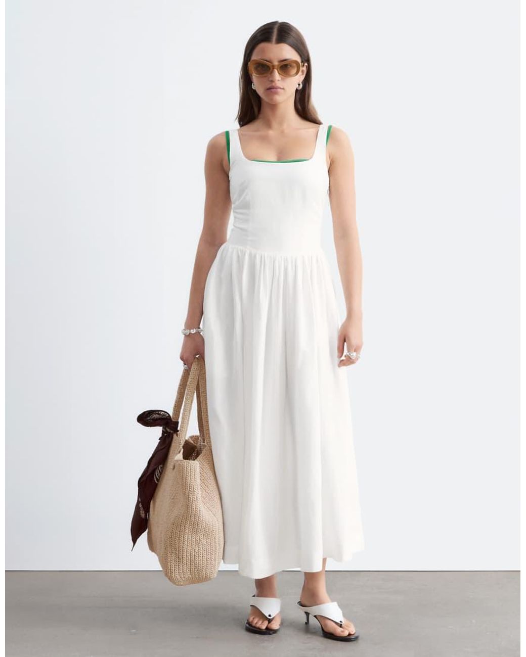 & Other Stories White Corset Detail Midi Dress With Puff Skirt