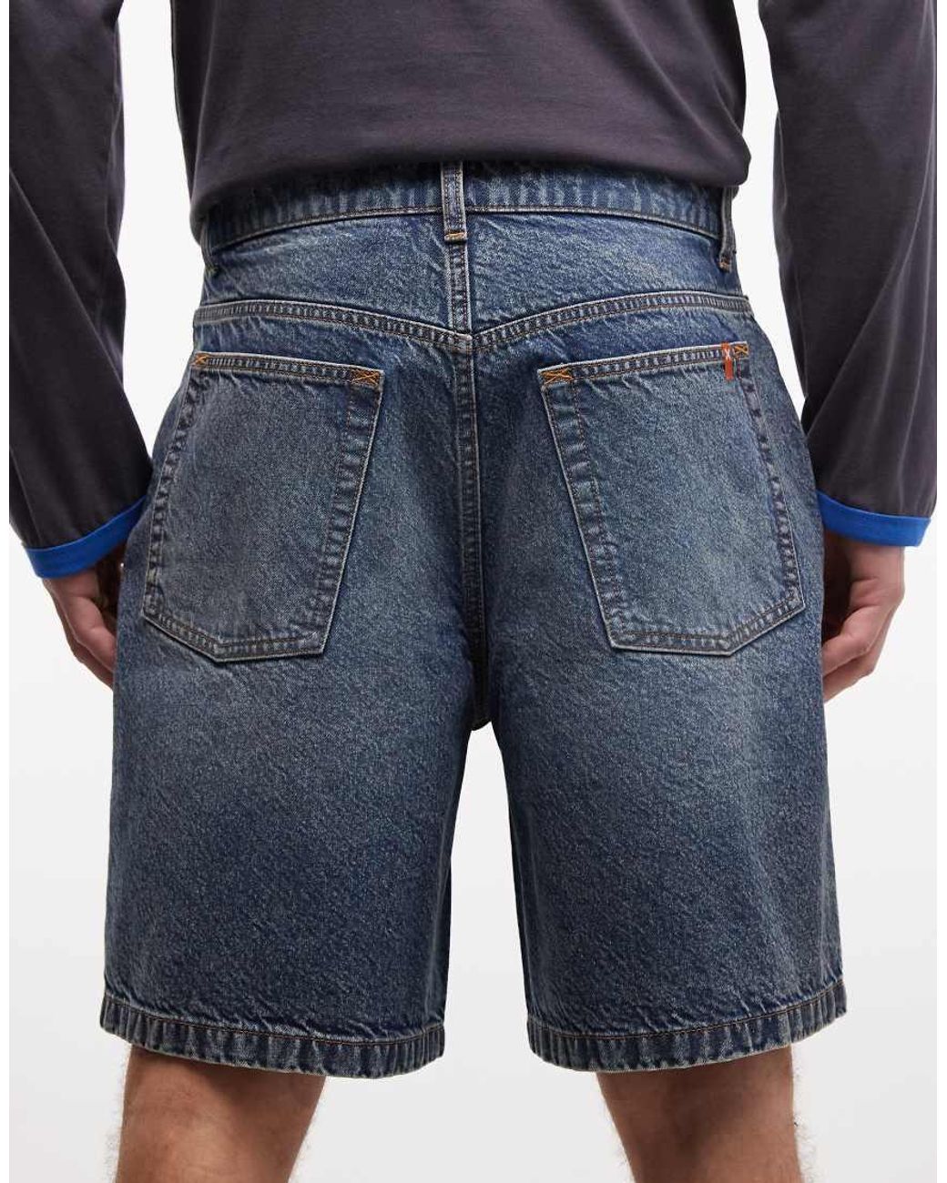 Collusion Blue Denim Mid-rise Shorts for men