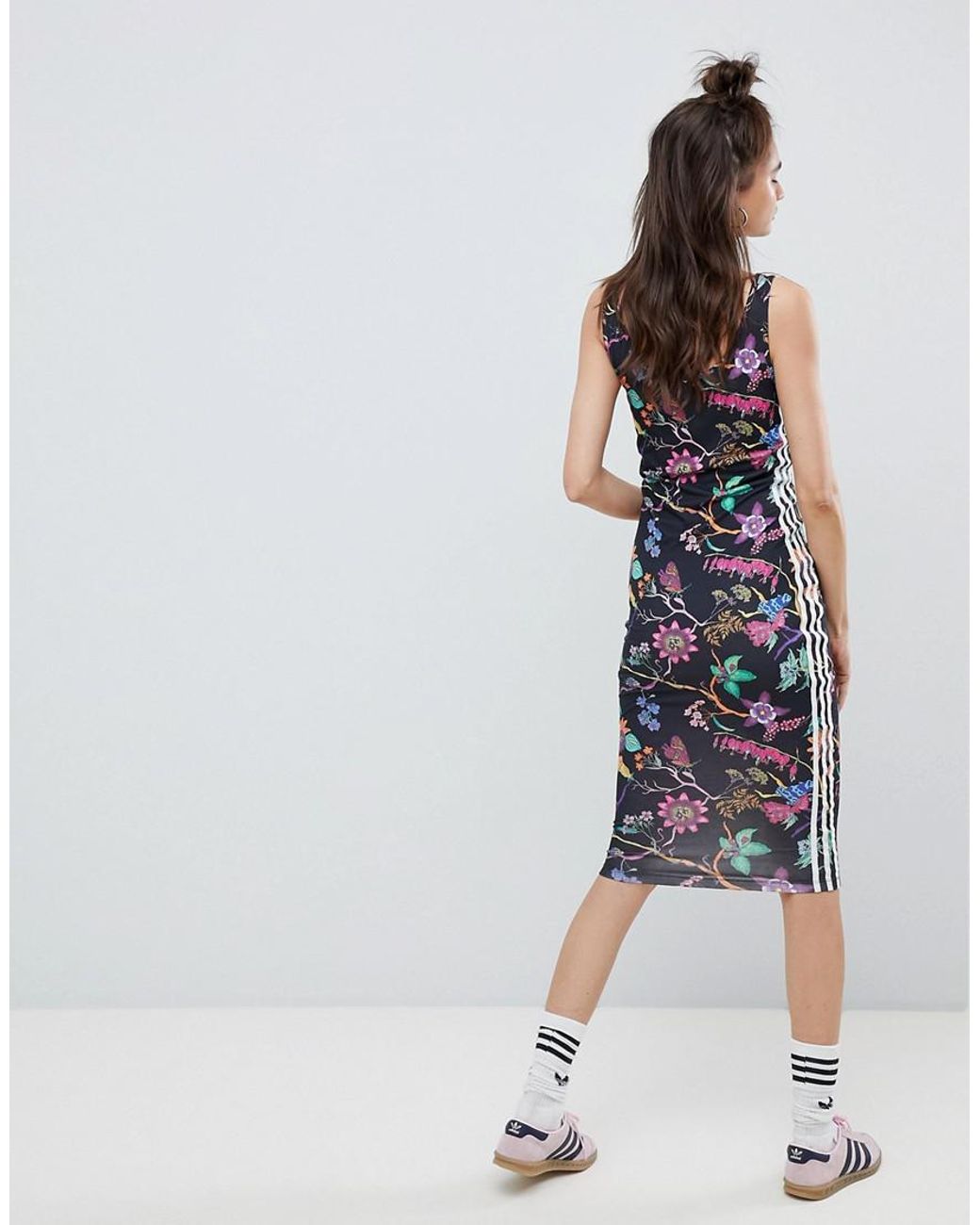 adidas Originals Floral Print Dress in Black | Lyst