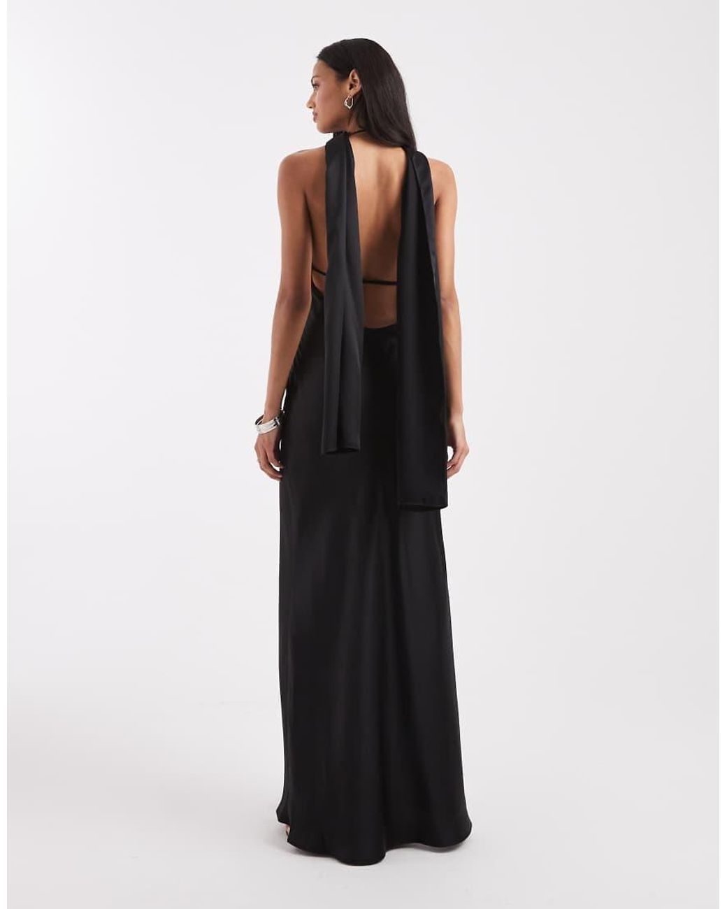 ASOS White Satin Scarf Cowl Neck Maxi Dress