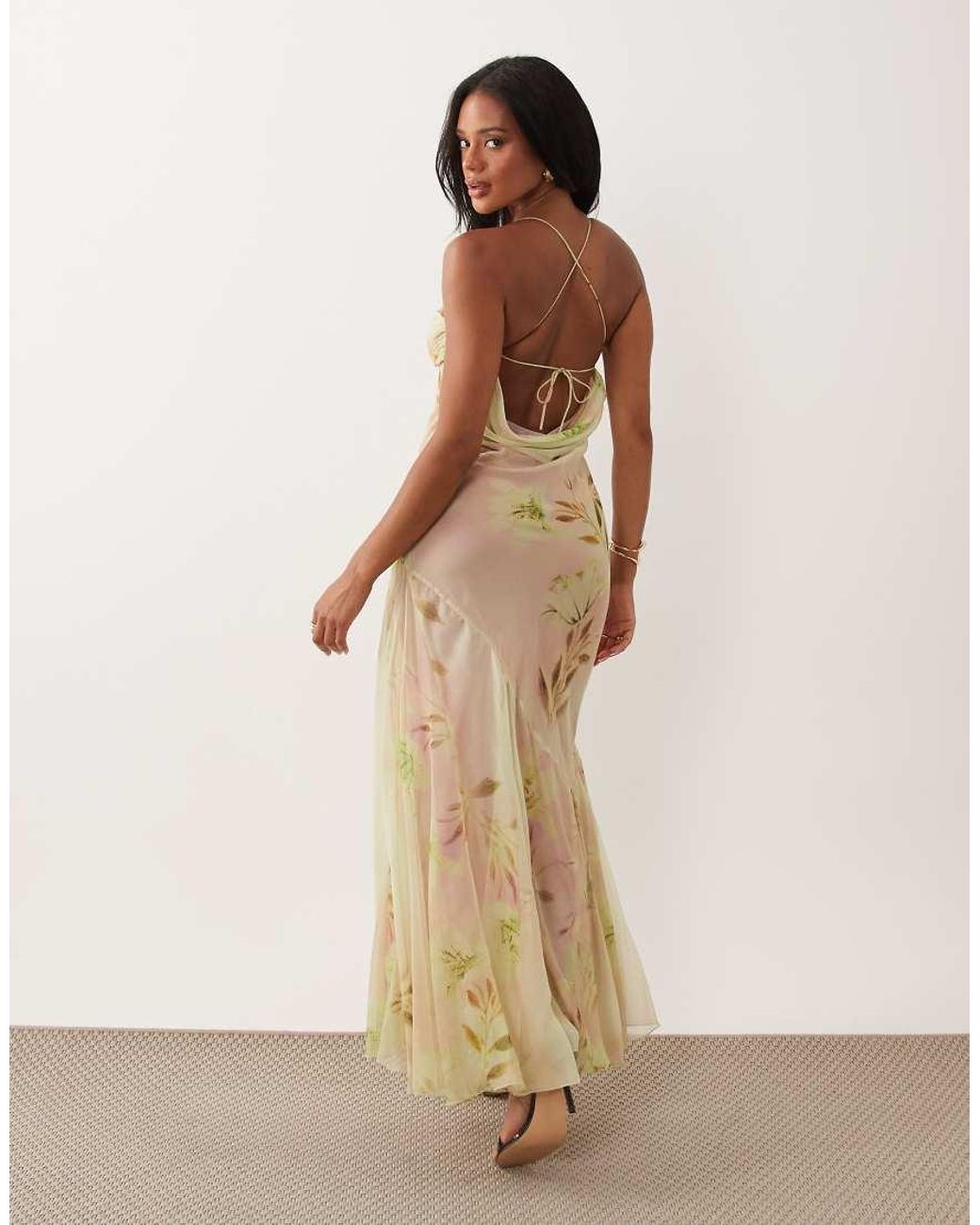 ASOS Natural Floral Print Leaf Cami Strap Maxi Dress