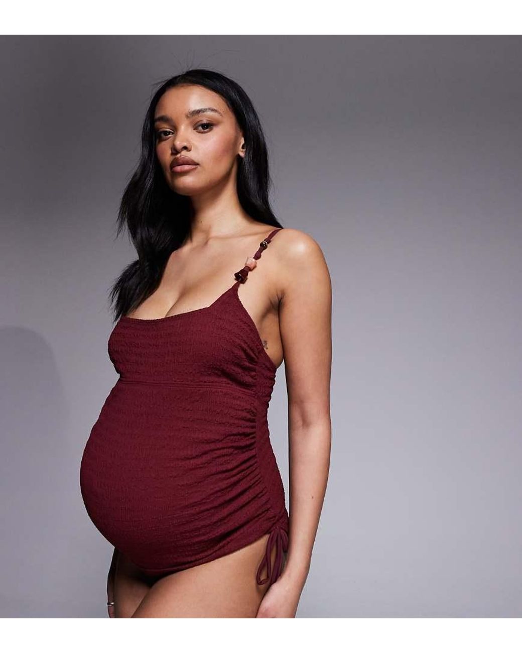 ASOS Purple Asos Design Maternity Ruth Resin Square Neck Ruched Tie Side Swimsuit