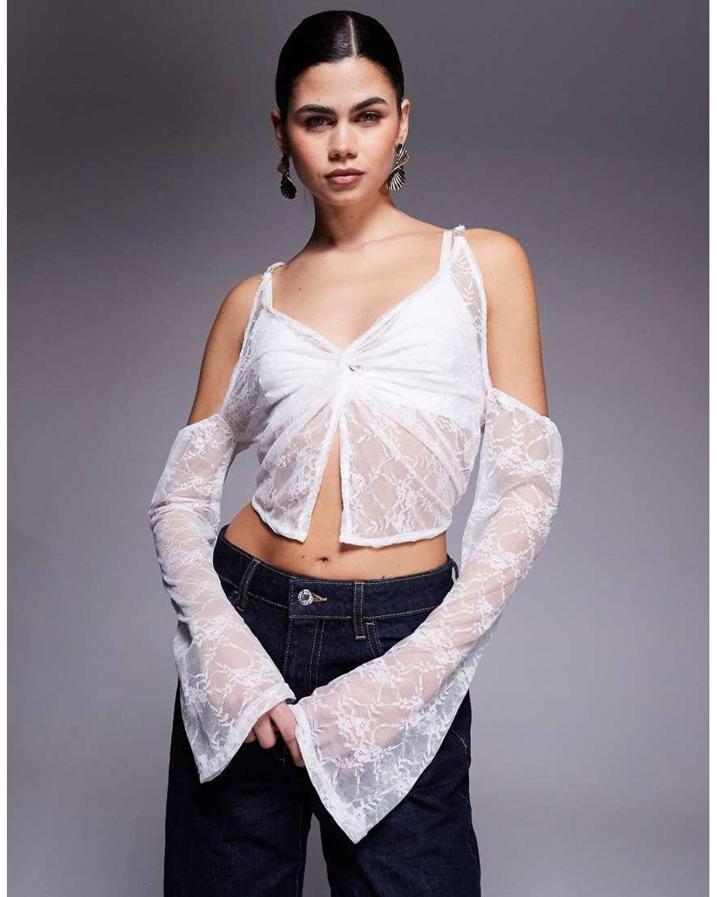 Liquor N Poker Gray Onyx Bell Sleeve Top