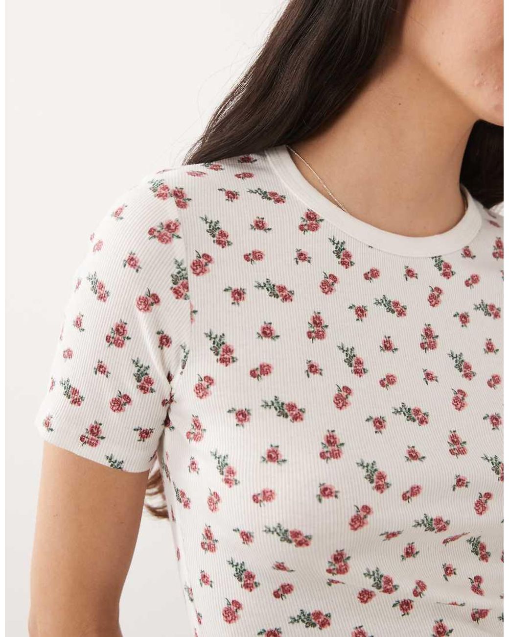 Jdy Brown Rose Flower Print Ribbed T-shirt