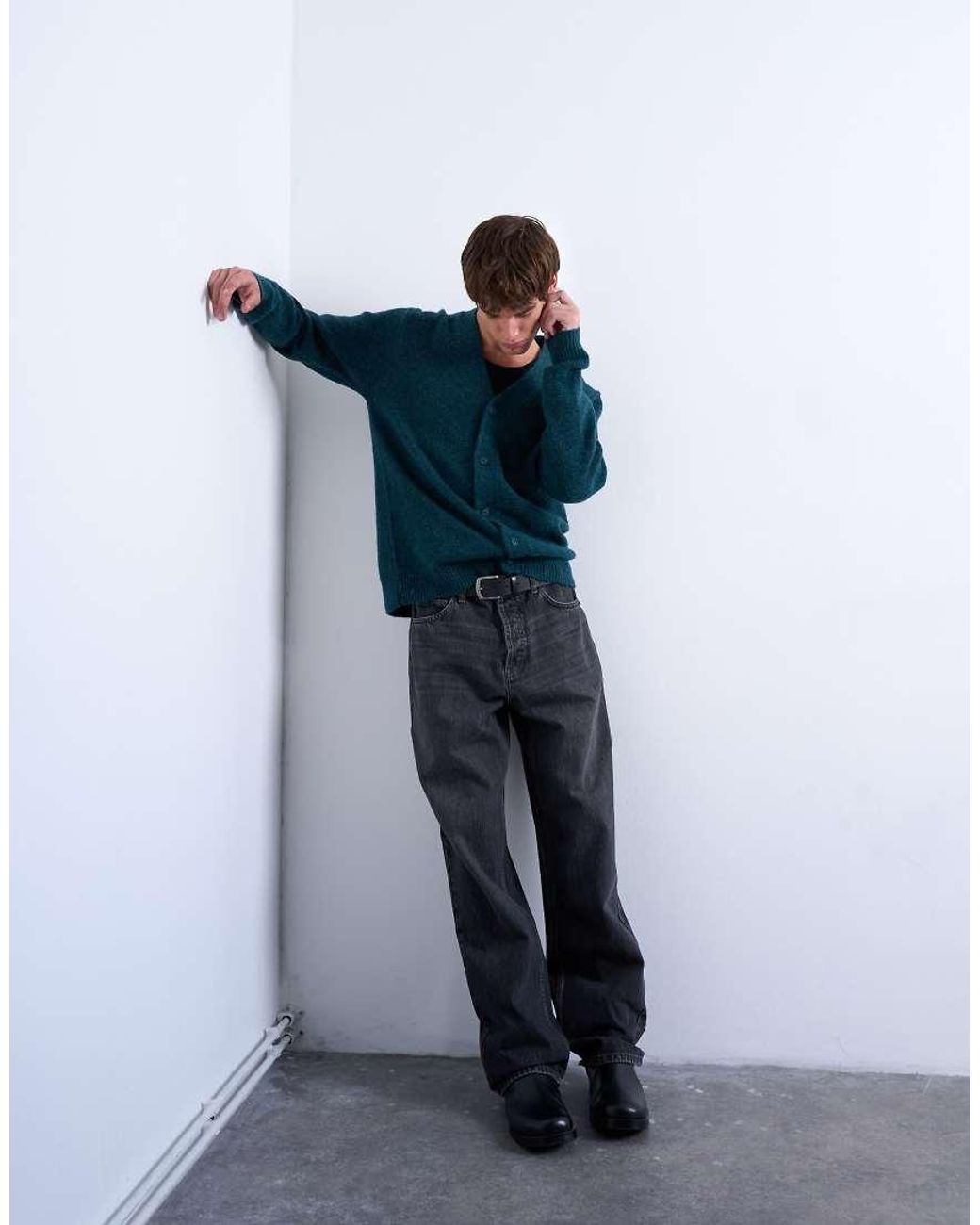 Topman Blue Oversized V Neck Cardigan for men