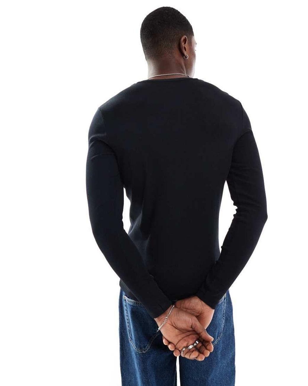 ASOS Black Essentials Muscle Fit Long Sleeve T-shirt for men