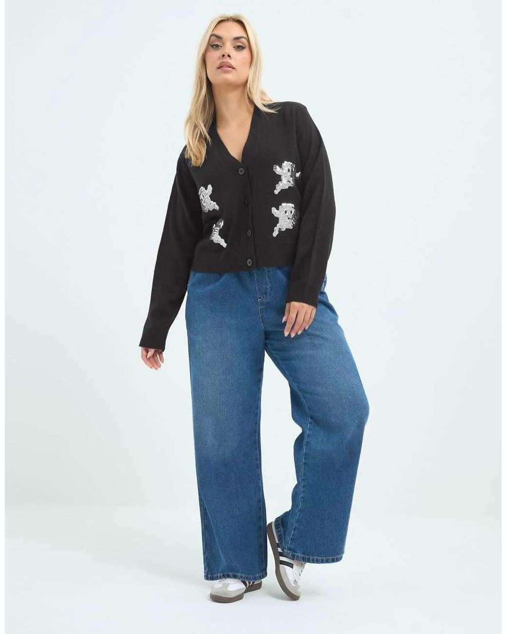 Yours Clothing Black Sequin Ghost Knitted Cardigan