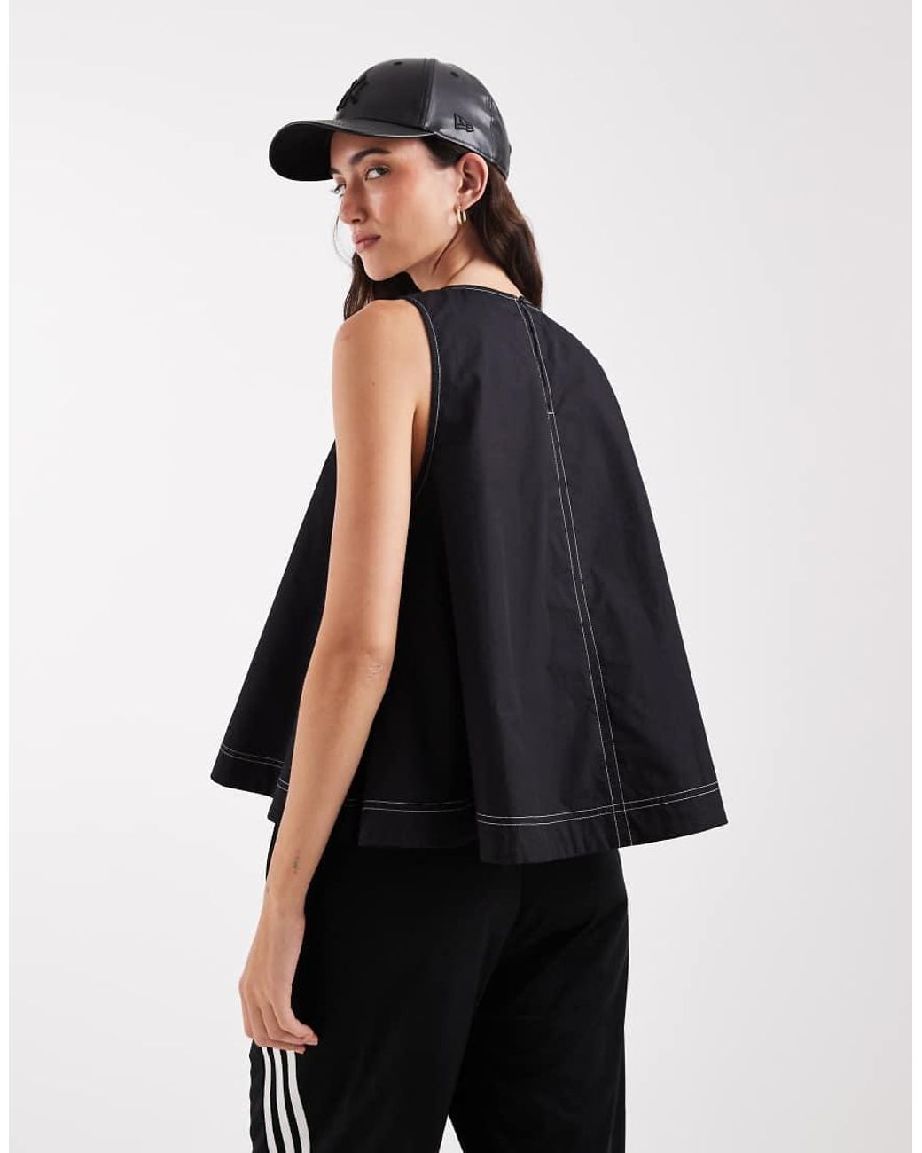 ASOS Black Contrast Stitch Sleeveless Volume Top