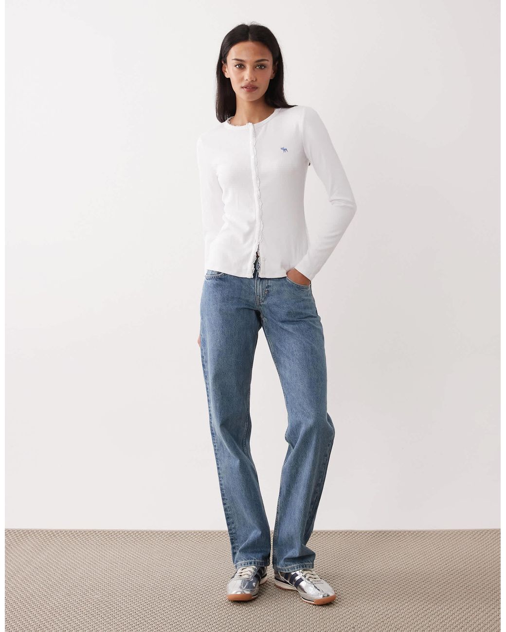 Abercrombie & Fitch White – geripptes oberteil