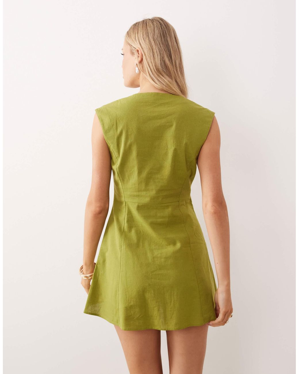 ASOS Green Square Neck Button Down Mini Sundress