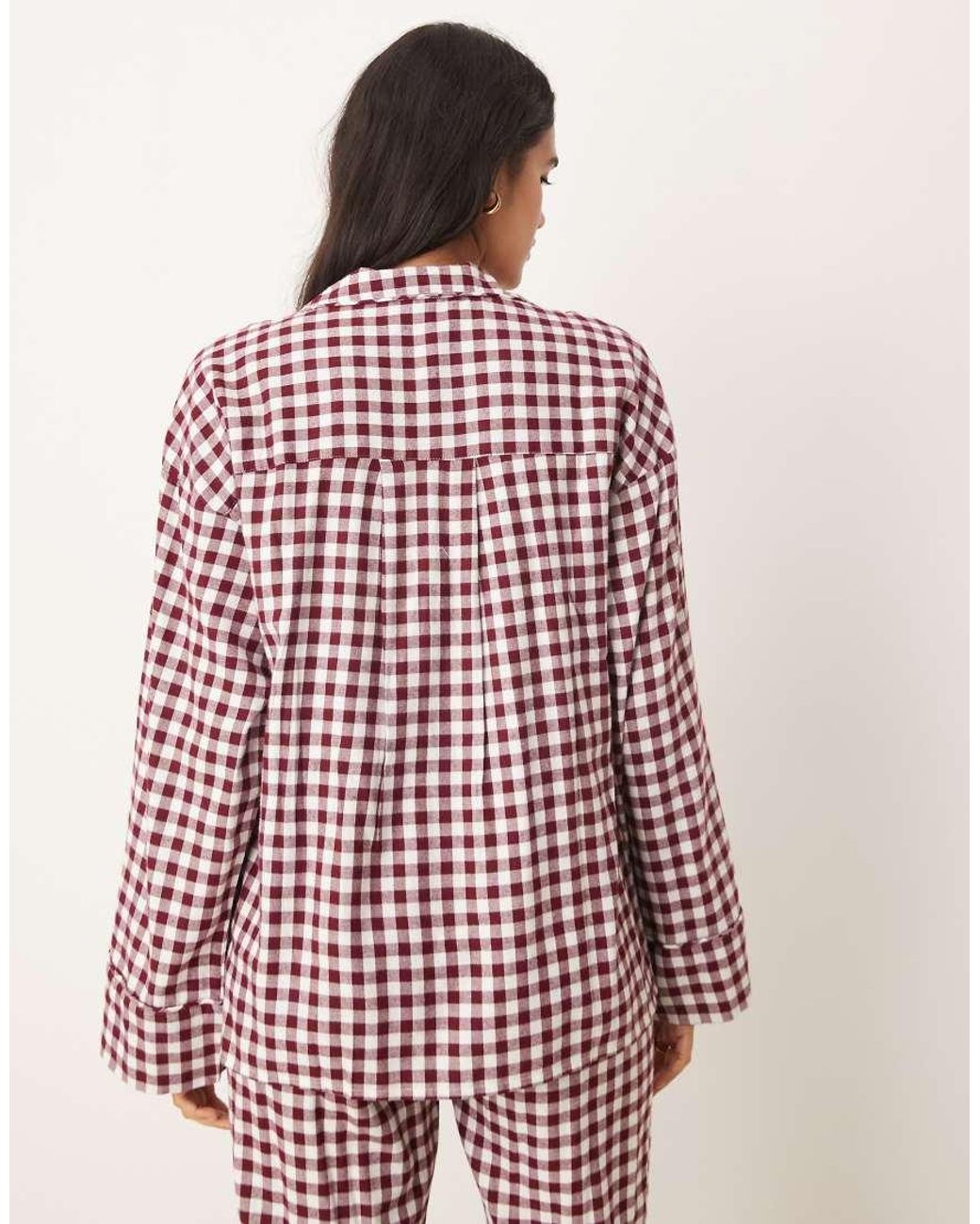 Gina Tricot Red Mix And Match Flannel Pyjamas Long Sleeve Shirt