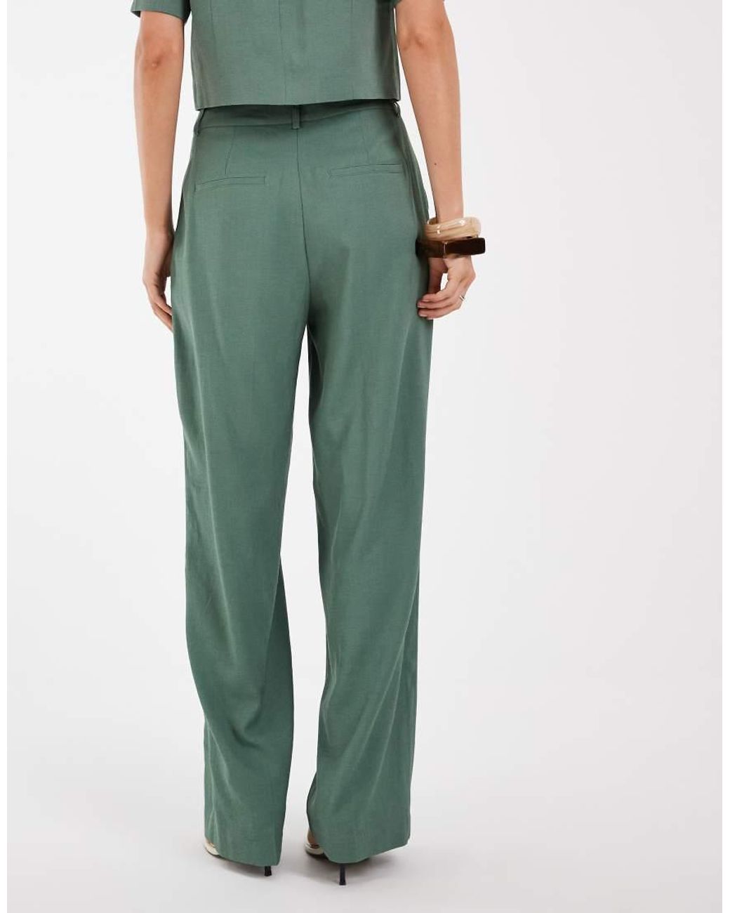 Vero Moda Green Wide Leg Pleat Front Tailored Trouser Co-ord