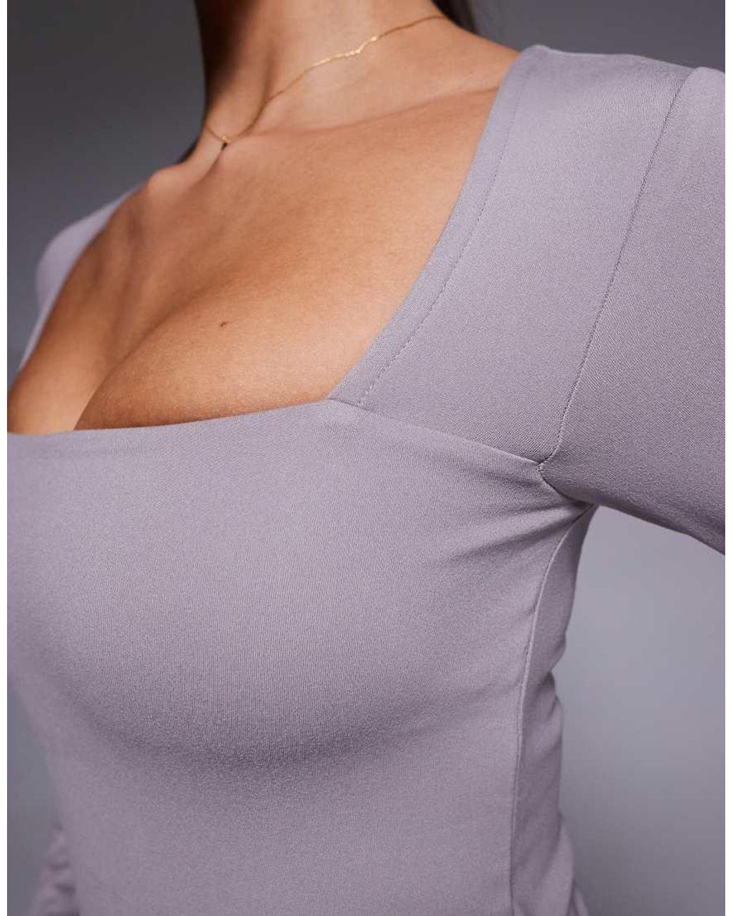4505 Gray Square Neck Long Sleeve Top