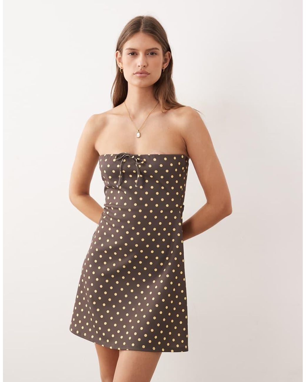 ASOS Natural Bandeau Mini Dress With Tie Detail
