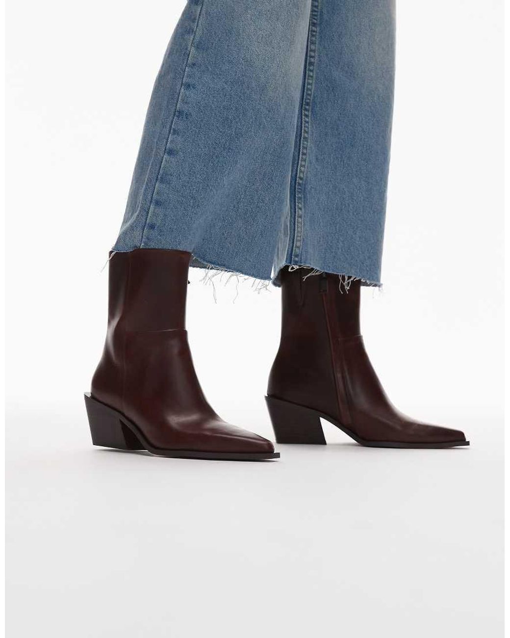 & Other Stories Blue Leather Pointed Heeled Boots