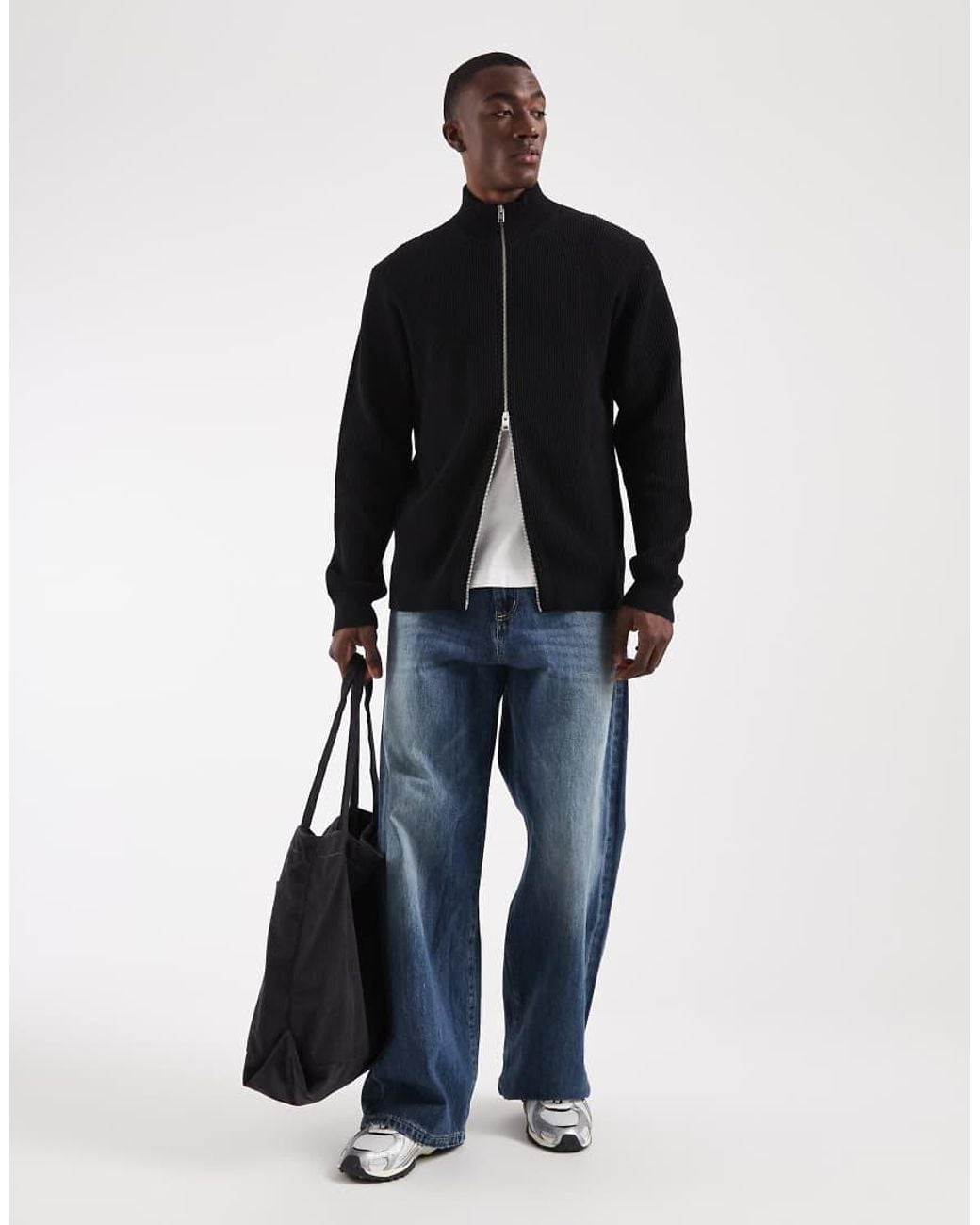 Jack & Jones Vest Van Geribbelde Knit Met Dubbele Rits in het Black voor heren