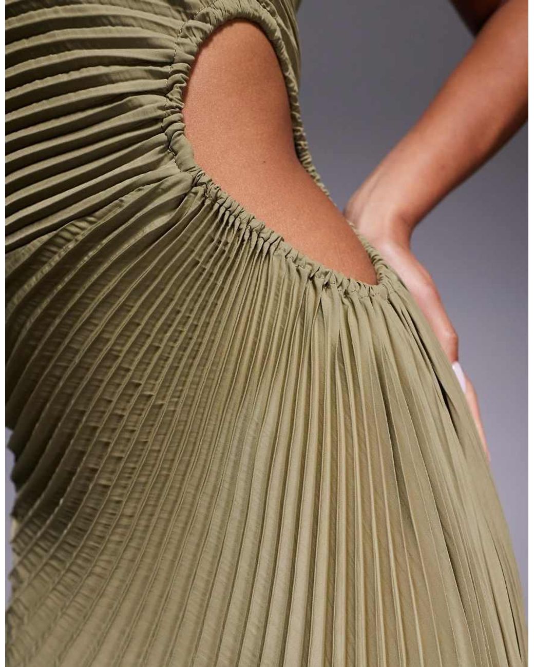 Aria Cove Metallic Bandeau Open Side Pleated Maxi Dress