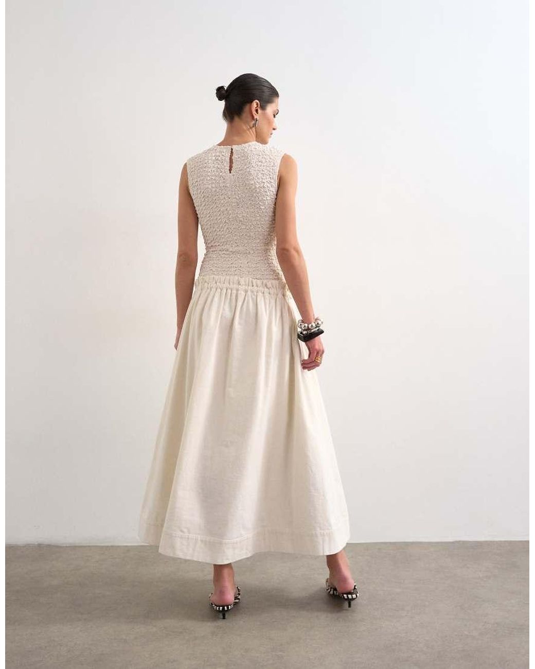 TOPSHOP Natural Dropped Waist Heavy Cotton Maxi Dress