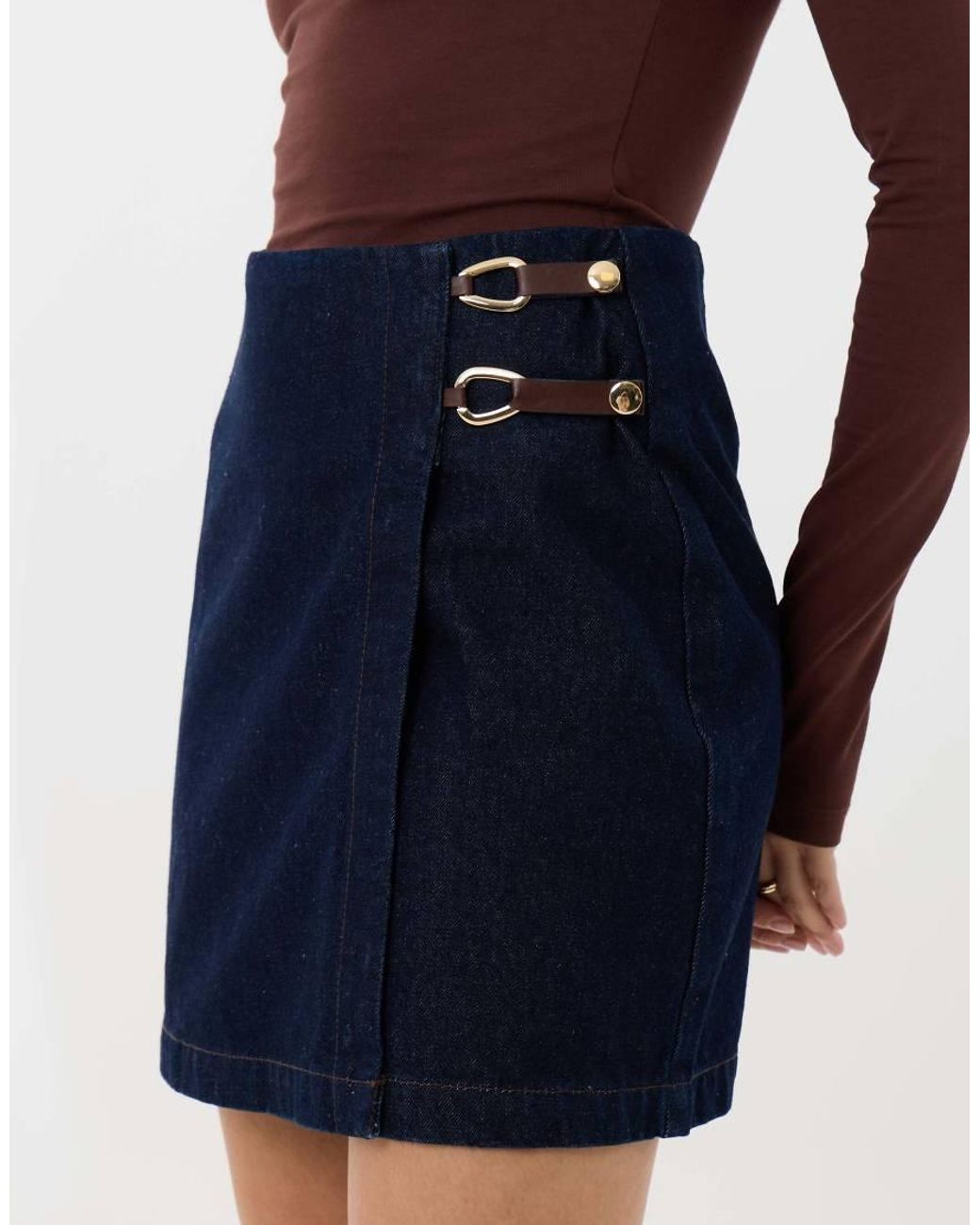 Threadbare Blue Pleated Denim Wrap Mini Skirt