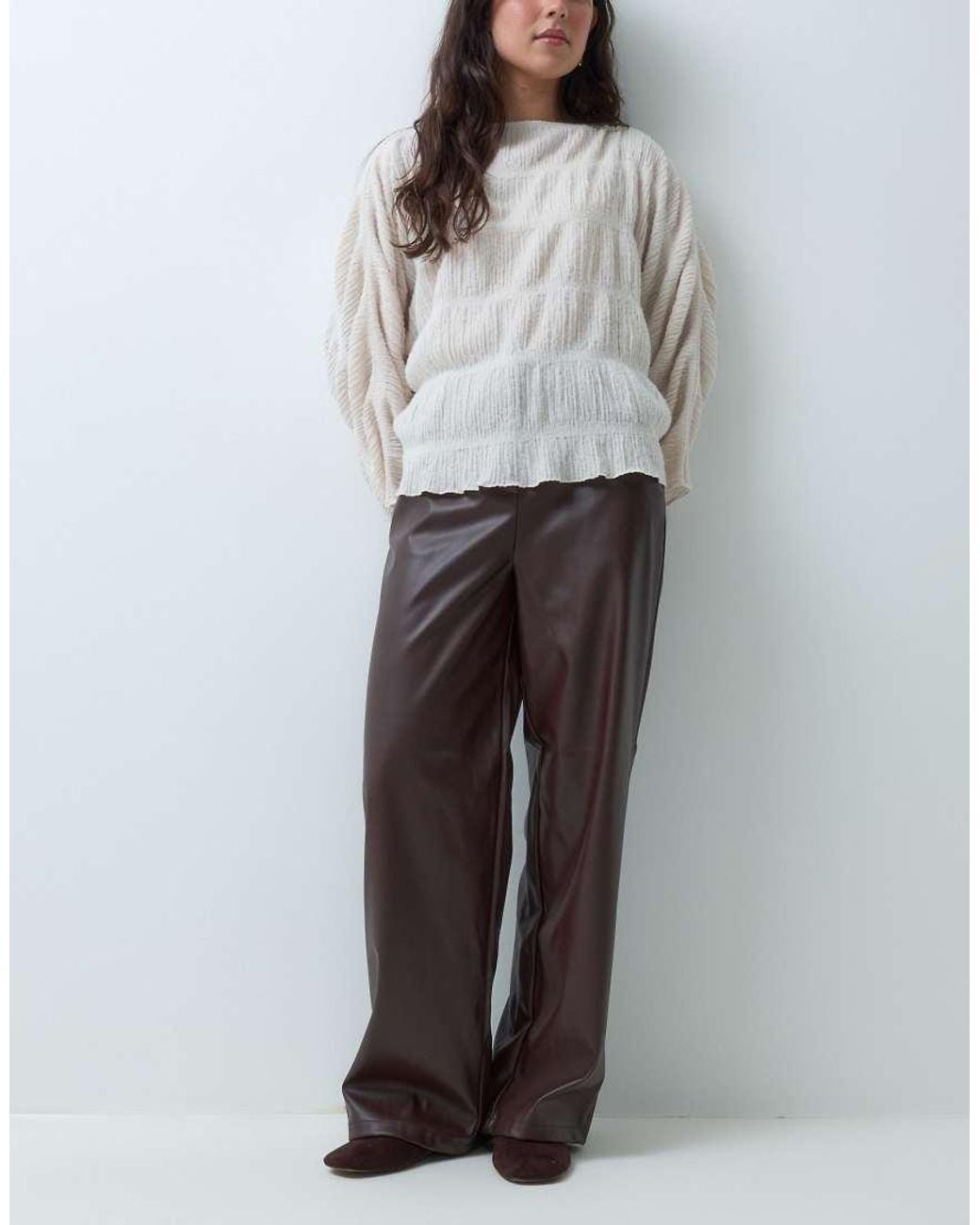 New Look Gray Faux-leather Wide Leg Pants