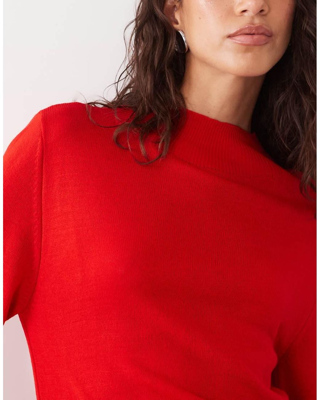 ASOS Red Knitted Tie Side Top With Funnel Neck