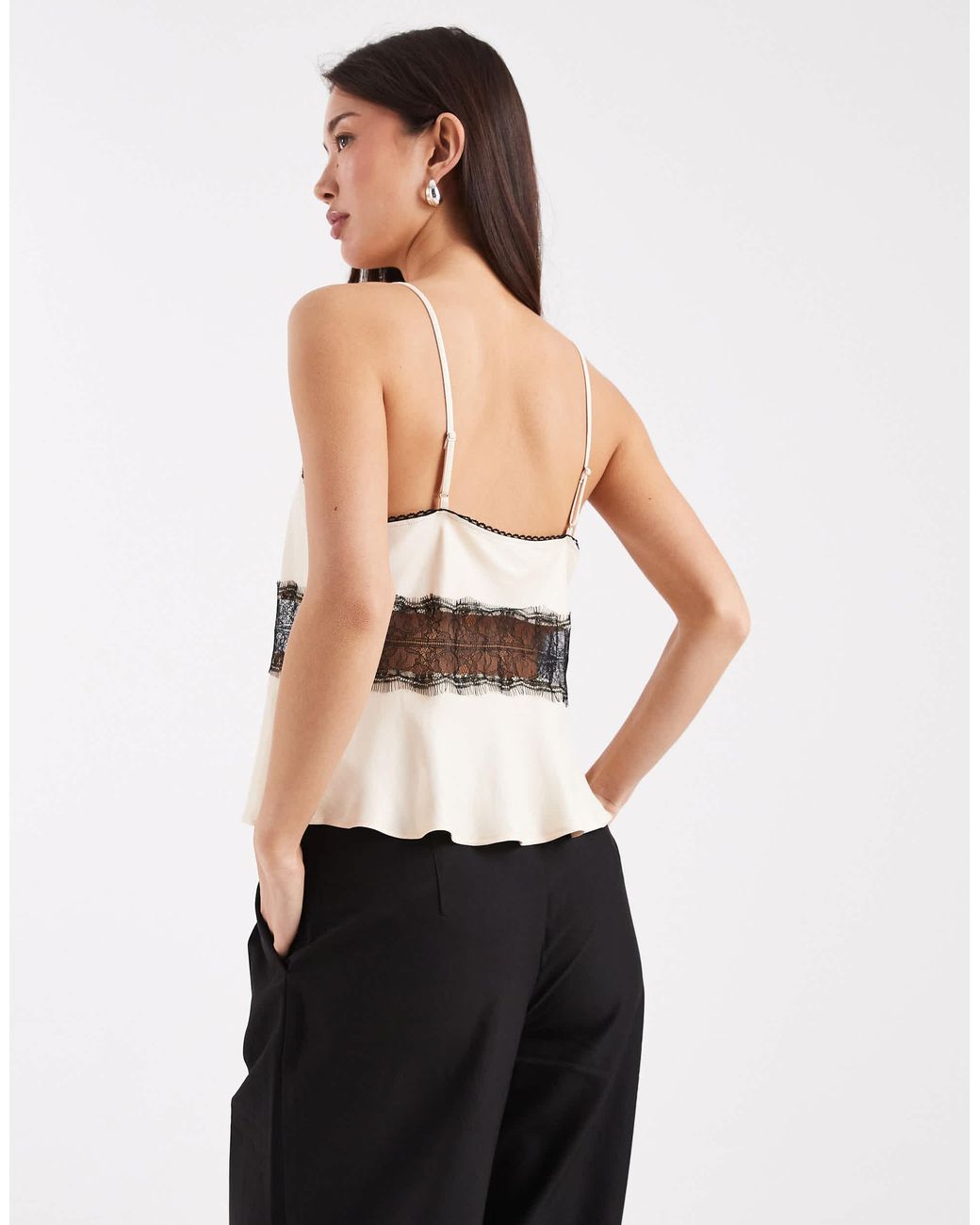 ASOS Satin Lace Insert Cami Top in White | Lyst