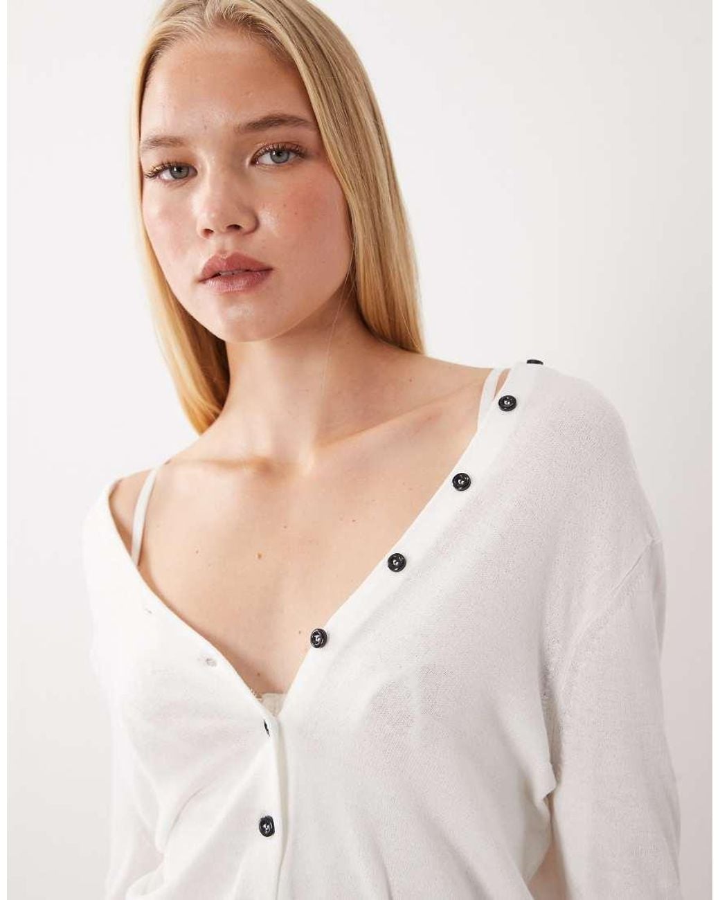 Mango White Button Detailing V-neck Cardigan