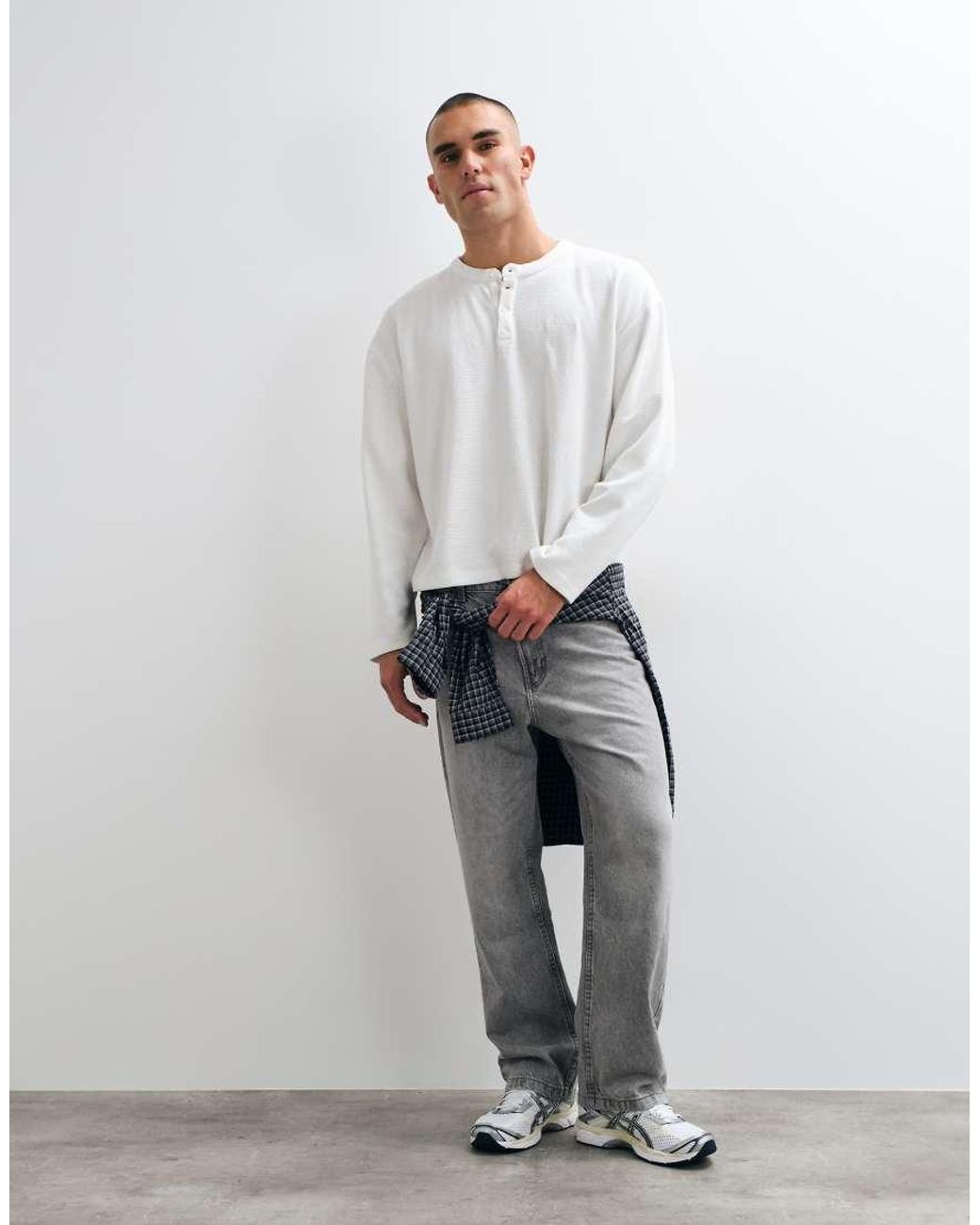 CERNUCCI Gray Long Sleeve Waffle Henley T-shirt With Embroidery Detail-white for men