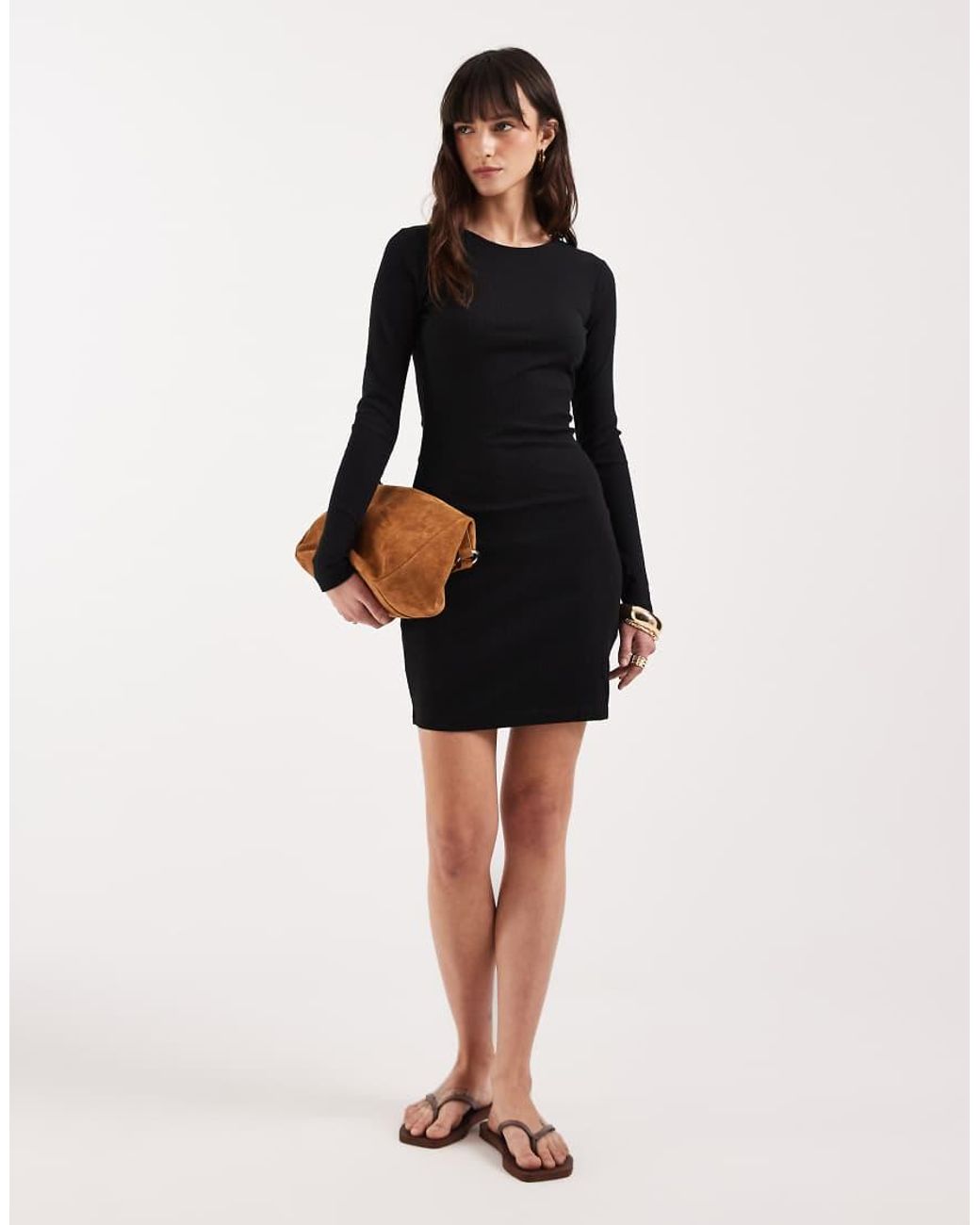 ASOS Black Long Sleeve Mini Dress With Split Hem