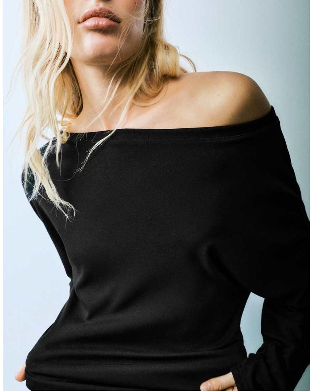 Pull&Bear Black Asymmetric Long Sleeve Top