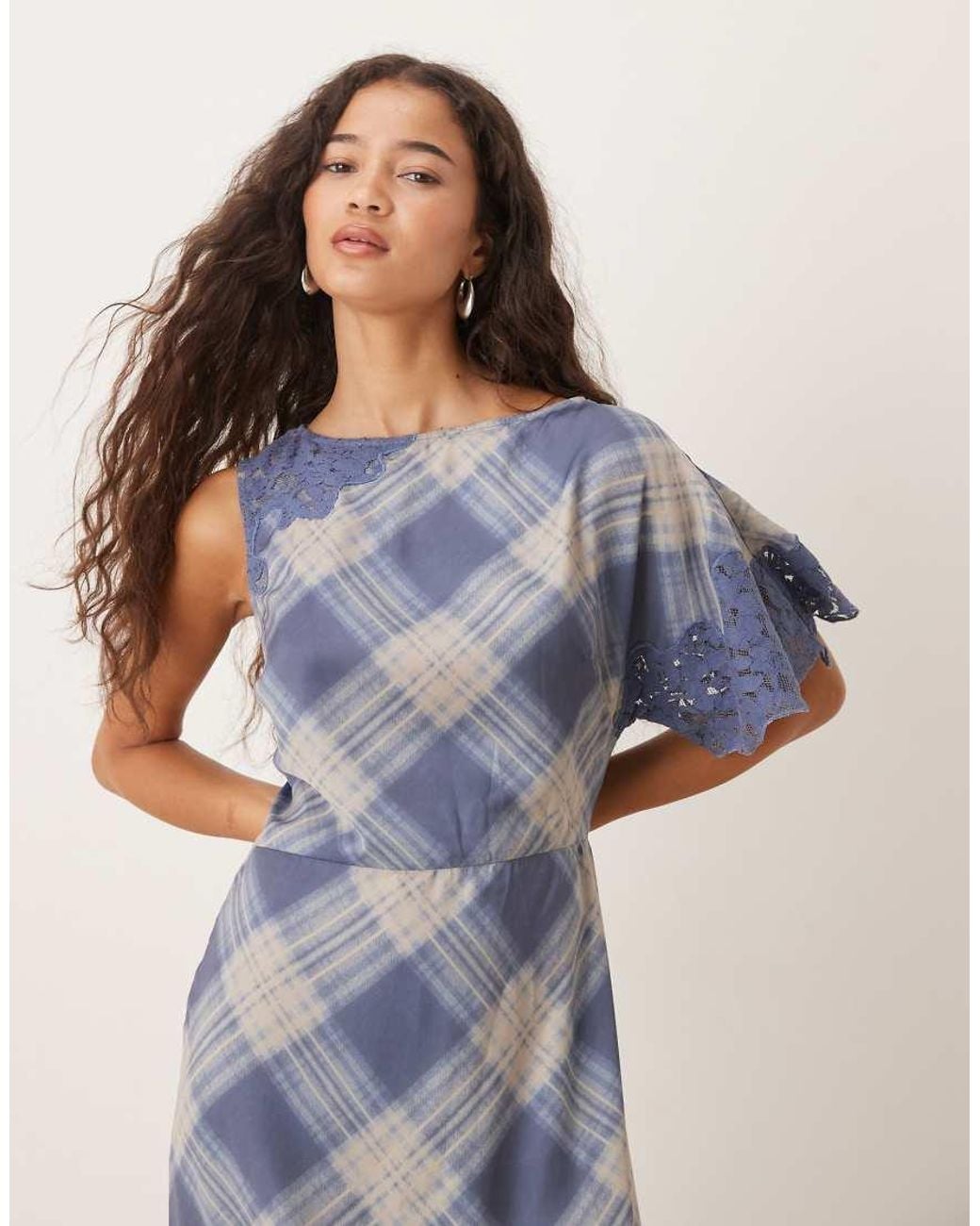 ASOS Blue Midi Dress With Lace Detail