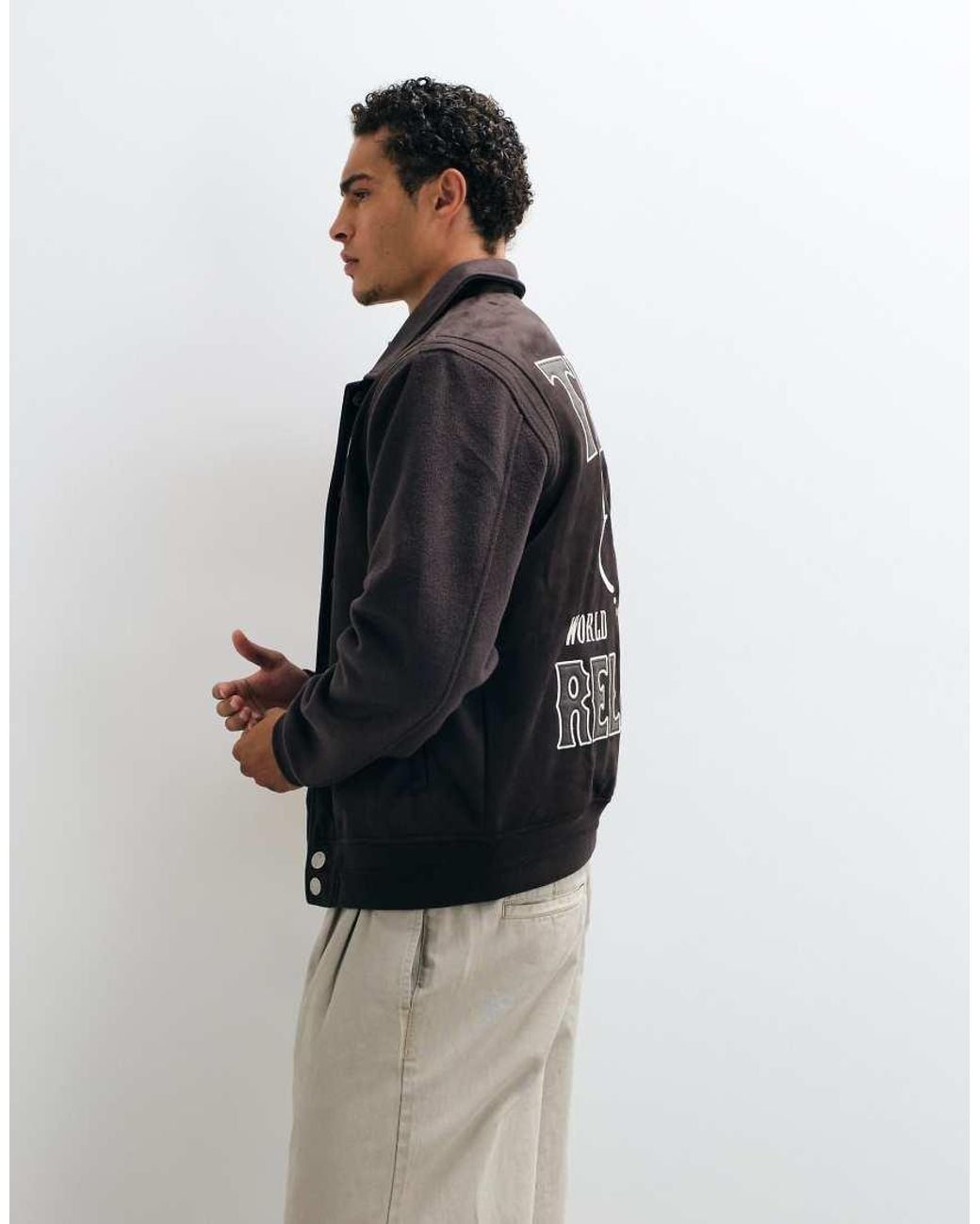 True Religion Brown Back Logo Suede Bomber Jacket for men