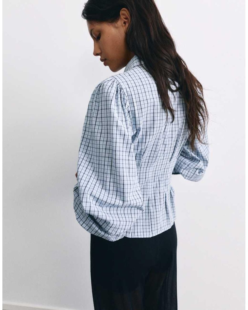 Pull&Bear Getailleerd Geruit Overhemd in het Blue