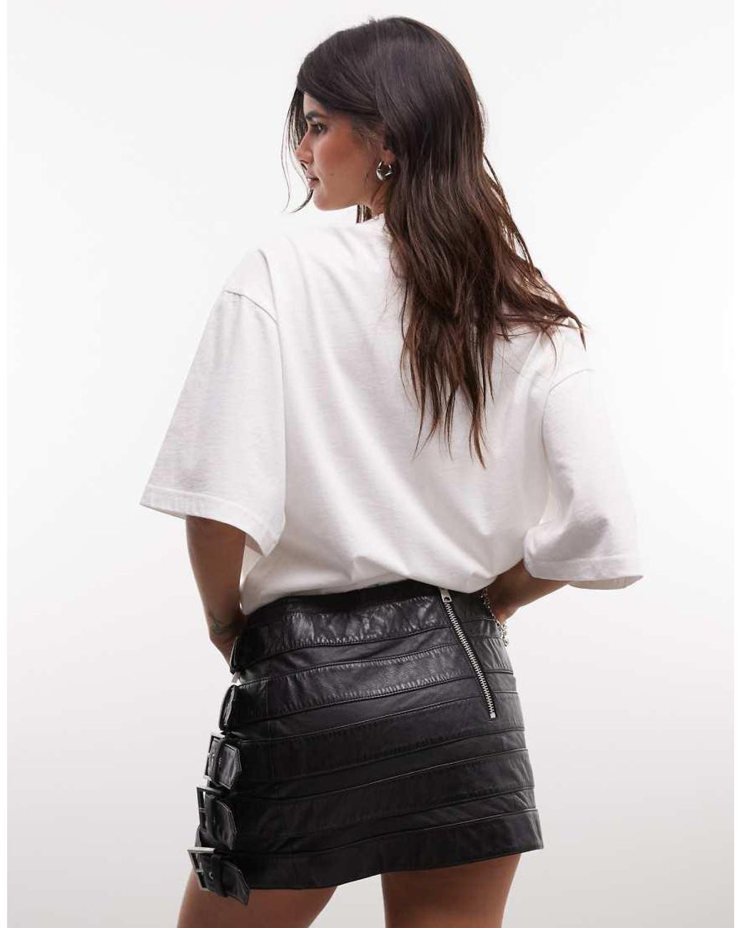 AllSaints White Betty Leather Buckle Mini Skirt