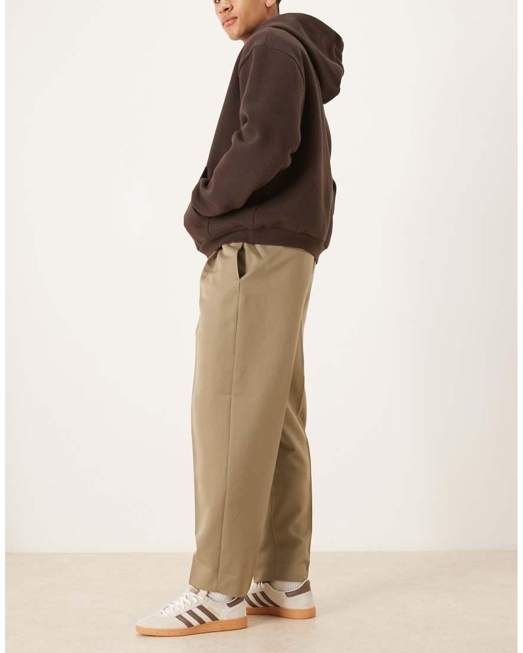 ASOS Natural Tailored Pleated Oversized Tapered Trousers And Exposed Button for men