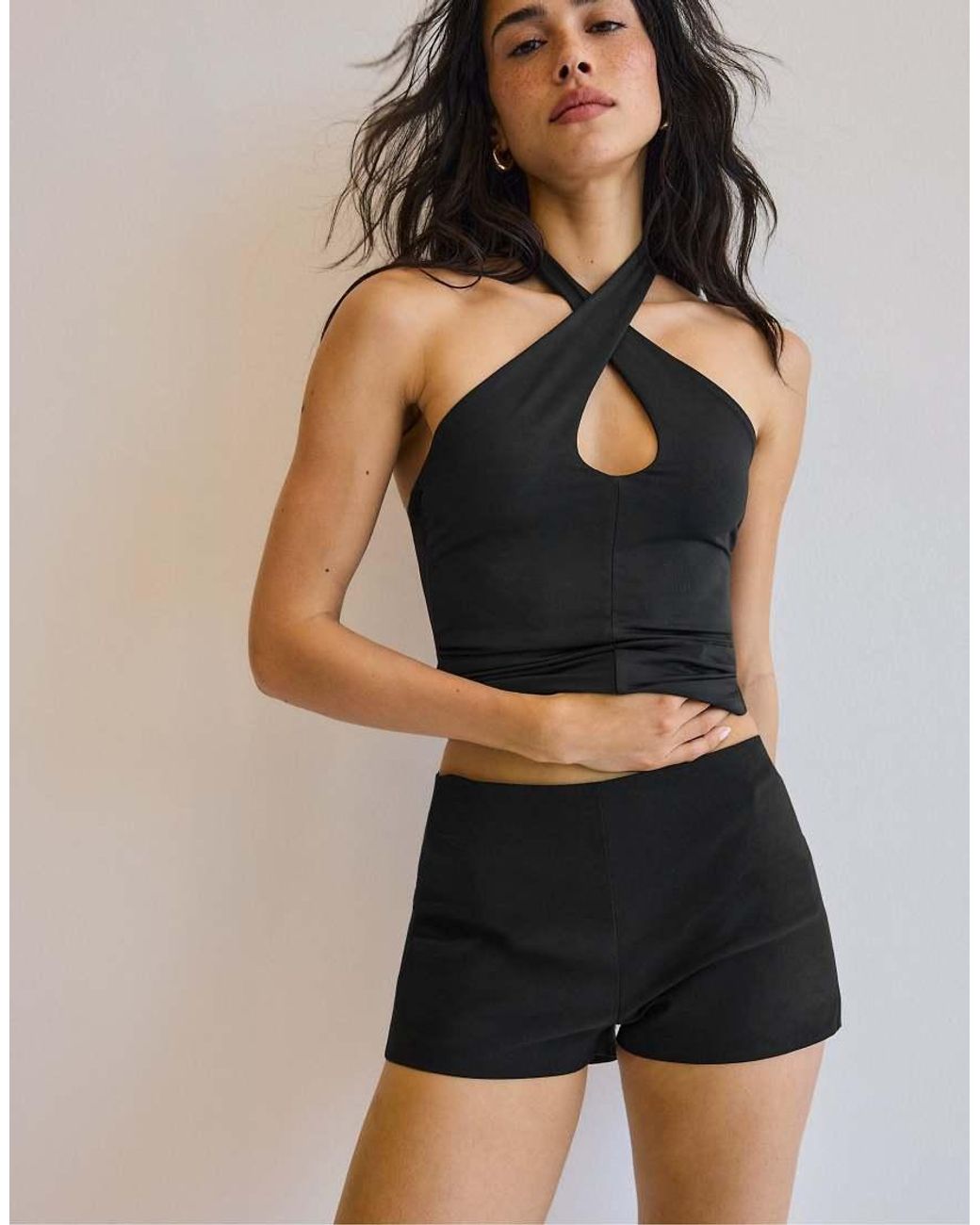 Stradivarius Black Fitted Bengaline Shorts